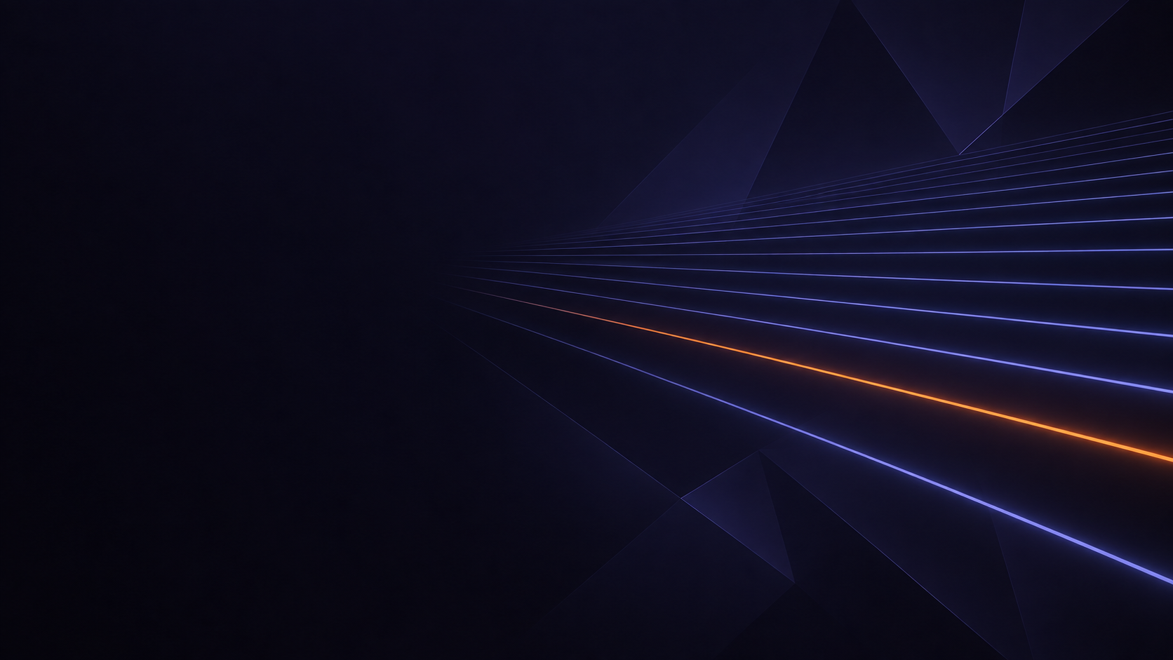 Lines of light converging toward a distant point, one of them orange
